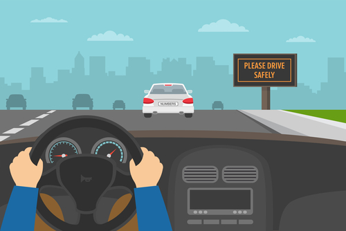 Illustration of driver on road
